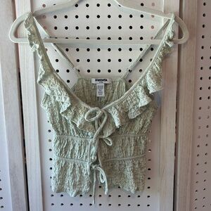 Light Sage Green Smocked Ruffle Tie Tank – XS